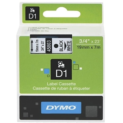 Dymo SD45803 / S0720830 Original 19mm Black Text on White Label Cassette - 7 meters