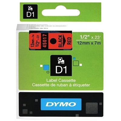 Dymo SD45017 / S0720570 Original 12mm Black Text on Red Label Cassette - 7 meters