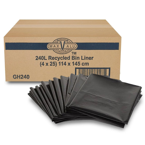 240L Premium All-Purpose Bin Liners Black 145x114cm Star Seal - 100 Bags