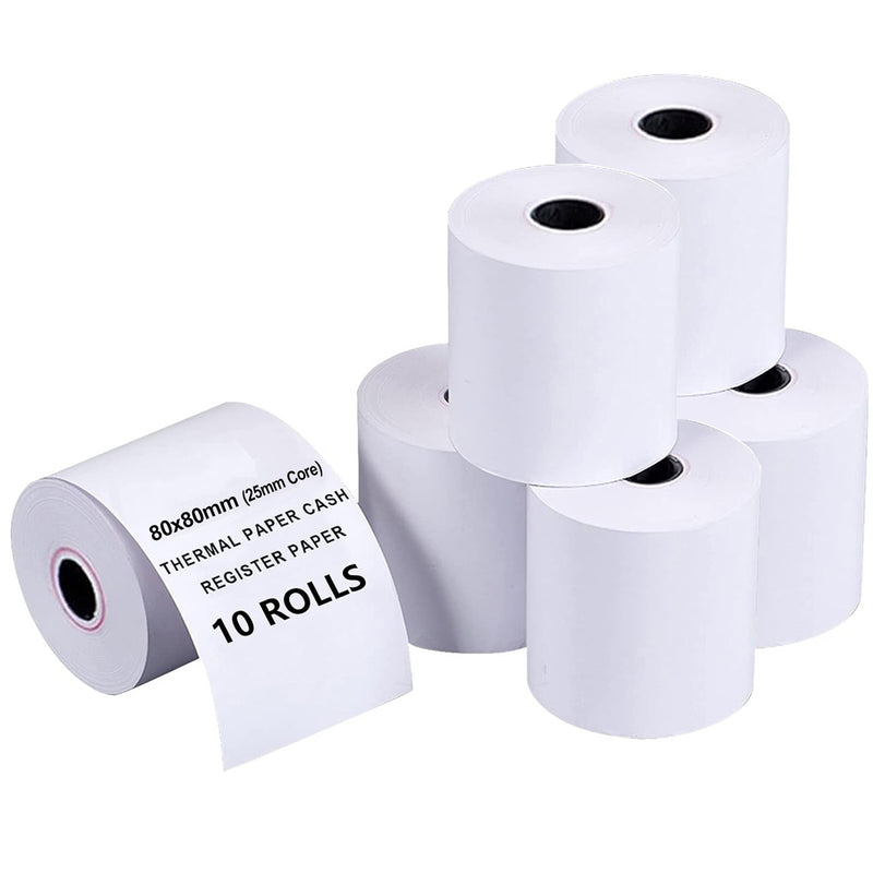 10 Rolls 80x80mm Thermal Paper Cash Register Receipt Roll (25mm Core)