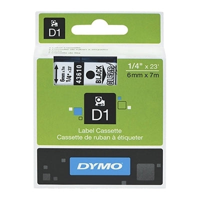 10 x Dymo SD43610 / S0720770 Original 6mm Black Text on Clear Label Cassette - 7 meters