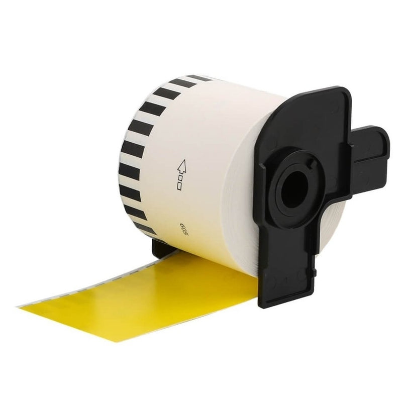 10 x Brother DK-44605 DK44605 Generic Removable Black Text on Yellow Continuous Paper Label Roll 62mm x 30.48m