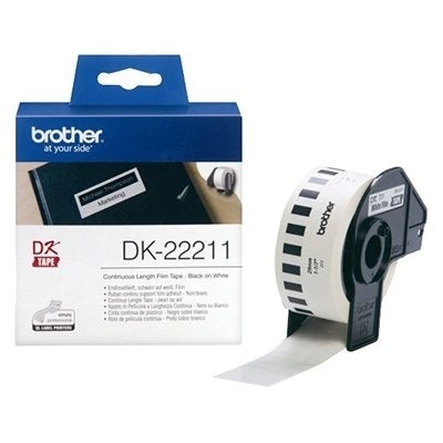 10 x Brother DK-22211 DK22211 Original Black Text on White Continuous Film Label Roll 29mm x 15.24m