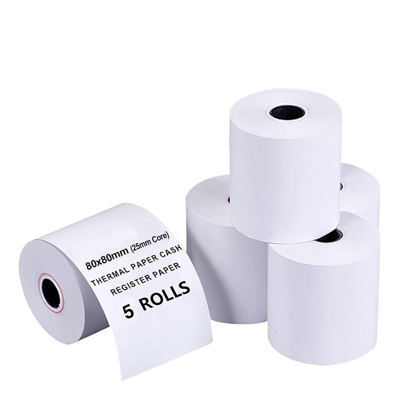 5 Rolls 80x80mm Thermal Paper Cash Register Receipt Roll (25mm Core)