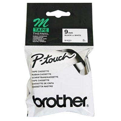 3 x Brother M-K221 MK221 Original 9mm Black Text on White Tape - 8 meters