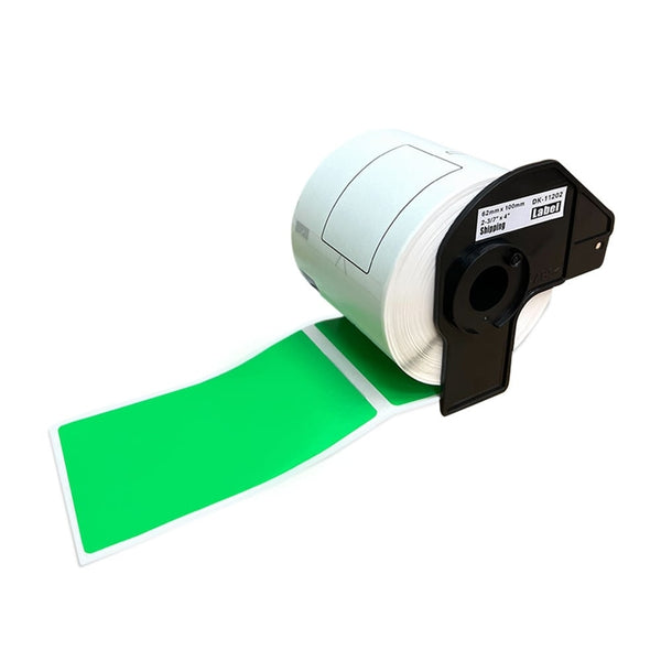 10 x Brother DK-11202 DK11202 Generic Black Text on Green Die-Cut Paper Label Roll 62mm x 100mm - 300 labels per roll