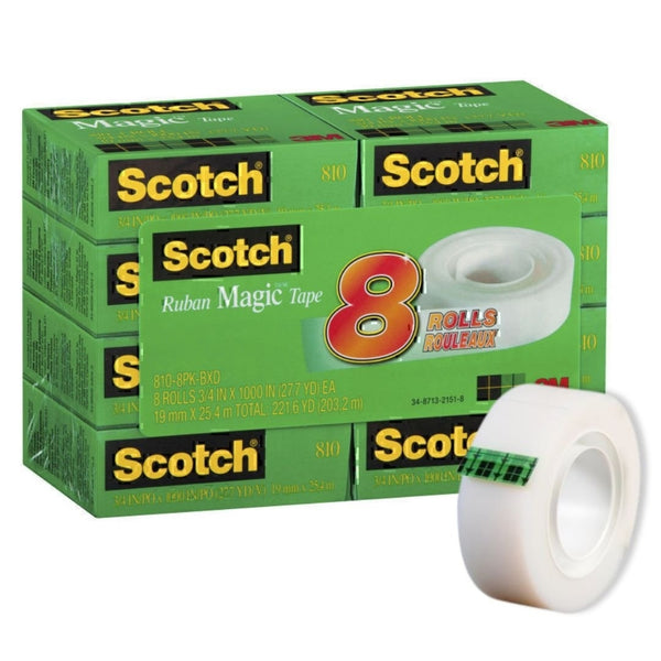 8 Rolls Scotch 810 Magic Invisible Tape 19mm x 25.4m