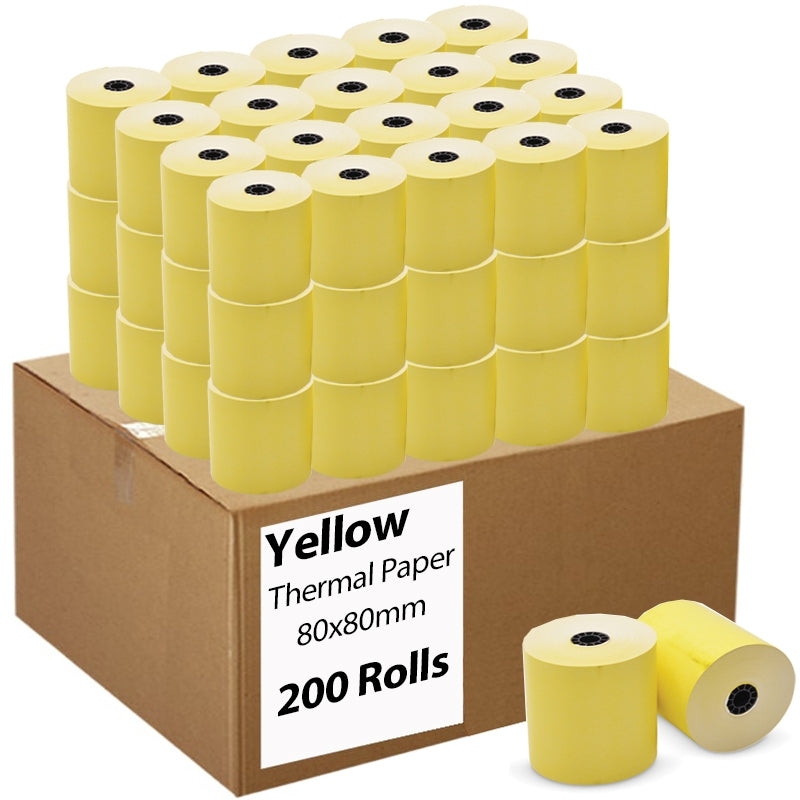 200 Bulk Rolls 80x80mm Thermal Paper Cash Register Receipt Roll - Yellow CGW4114-200