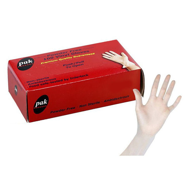 Powder Free Vinyl Clear Gloves Pack of 100 - Available in S / M /L / XL