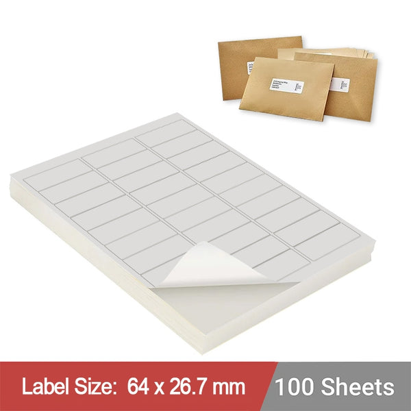 300 Sheets A4 White Self Adhesive Paper Address Mailing Laser Inkjet Sticker Labels 64 x 26.7mm - 30 Labels Per Sheet