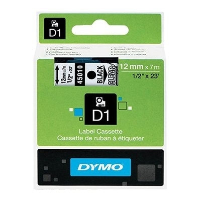 5 x Dymo SD45010 / S0720500 Original 12mm Black Text on Clear Label Cassette - 7 meters