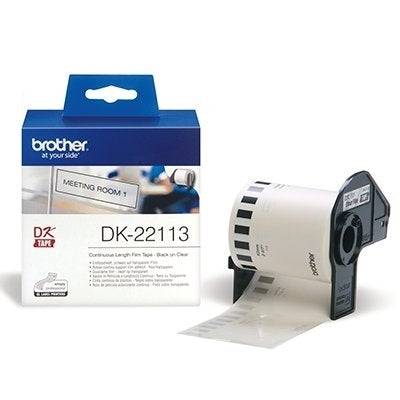 2 x Brother DK-22113 DK22113 Original Black Text on Clear Continuous Film Label Roll 62mm x 15.24m