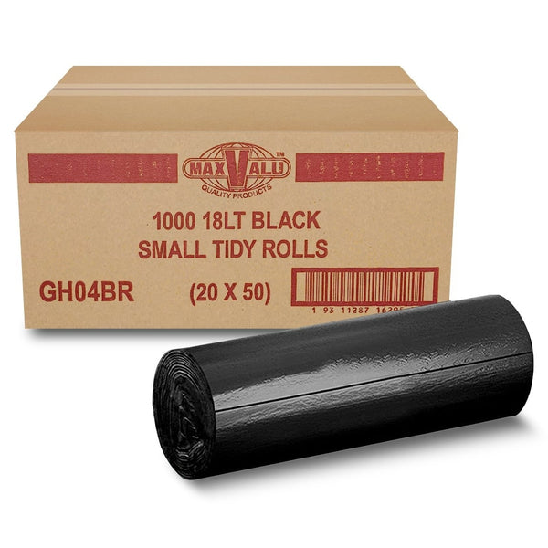 Tidy Bags 18L Black Bin Liners 51X43cm - 20 Rolls (1000 Bags)