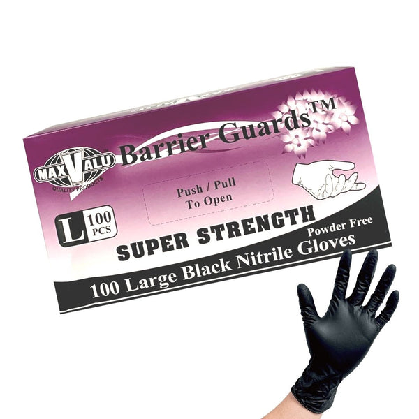 Super Strength Nitrile Gloves Black Heavy Duty Excellent Protection Textured surface Food Safety Tested Pack of 100 - Large