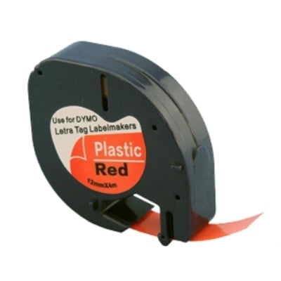 3 x Dymo SD91203 / 91333 Generic 12mm x 4m Black On Red LetraTag Plastic Tape