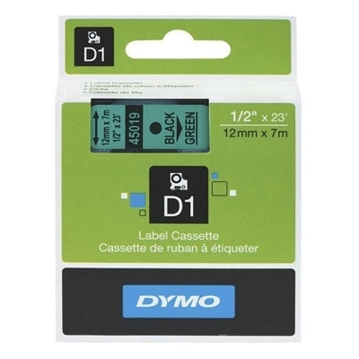 10 x Dymo SD45019 / S0720590 Original 12mm Black Text on Green Label Cassette - 7 meters