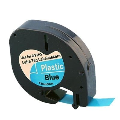 5 x Dymo SD91205 / 91335 Generic 12mm x 4m Black On Blue LetraTag Plastic Tape