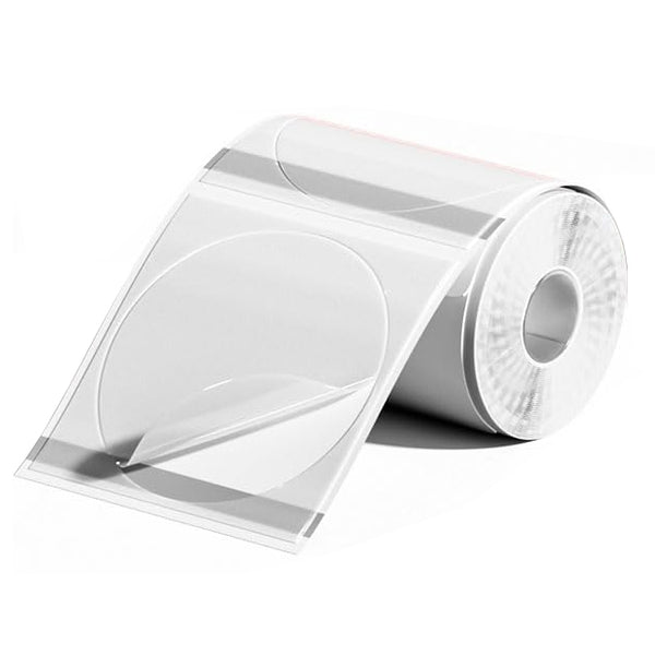 1 Roll Transparent Thermal Labels Black on Clear Round 50mm for M110 Label Printer - 140 Labels per roll