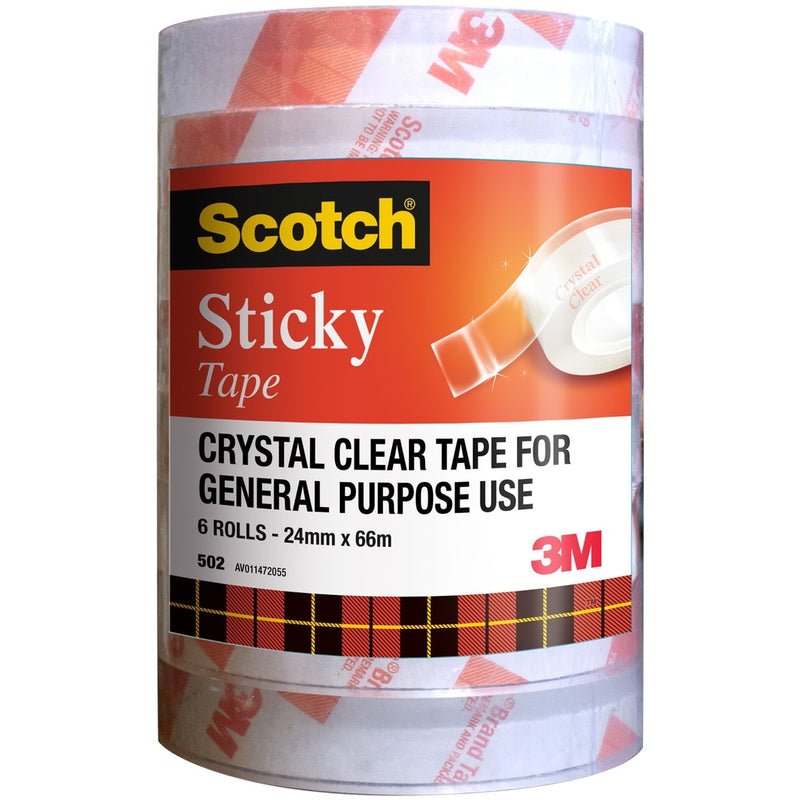 6 Rolls Scotch 502 Crystal Clear Tape 24mm x 66m