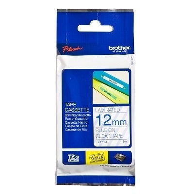 5 x Brother TZe-133 TZe133 Original 12mm Blue Text on Clear Laminated Tape - 8 meters