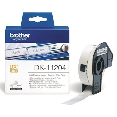 5 x Brother DK-11204 DK11204 Original Black Text on White Die-Cut Paper Label Roll 17mm x 54mm - 400 labels per roll