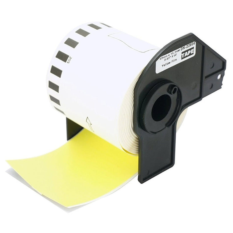 20 x Brother DK-22606 DK22606 Generic Black Text on Yellow Continuous Film Label Roll 62mm x 15.24m