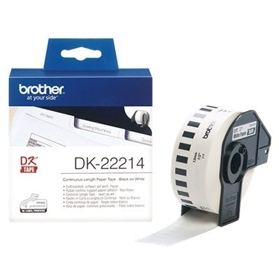 2 x Brother DK-22214 DK22214 Original Black Text on White Continuous Paper Label Roll 12mm x 30.48m