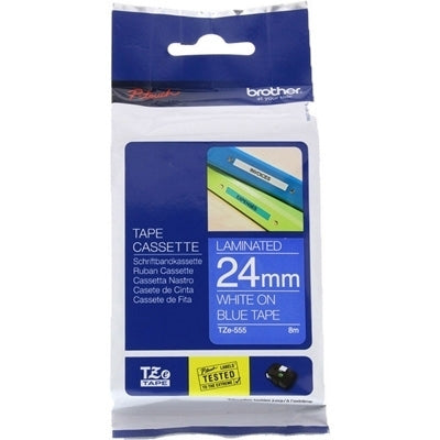 5 x Brother TZe-555 TZe555 Original 24mm White Text on Blue Laminated Tape - 8 meters