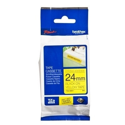 Brother TZe-S651 TZeS651 Original 24mm Black Text on Yellow Strong Adhesive Laminated Tape - 8 metres