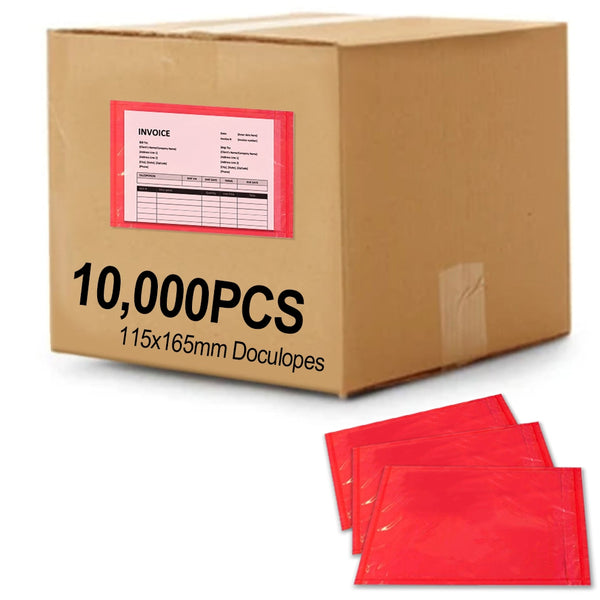 10,000PCS Plain Doculopes 115mm x 165mm Sticker Pouch Document Envelope - Red