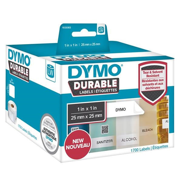 3 x Dymo 1933083 Original Durable Industrial White Label Roll 25mm x 25mm - 1700 labels per pack