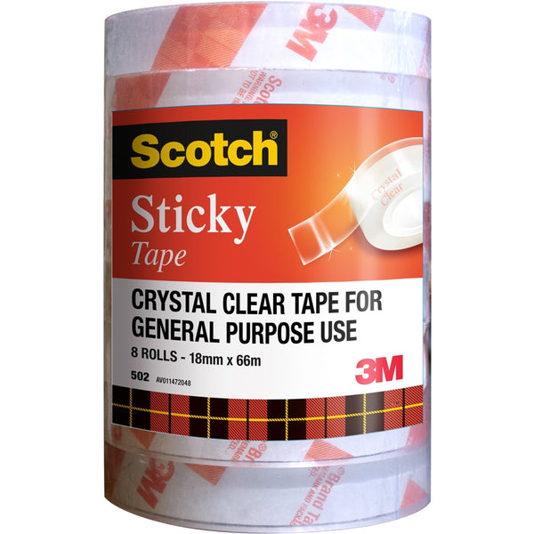 8 Rolls Scotch 502 Crystal Clear Tape 18mm x 66m