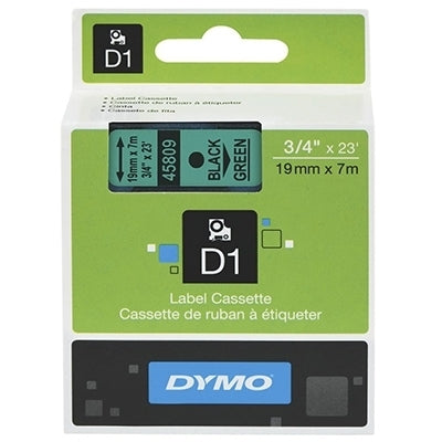 Dymo SD45809 / S0720890 Original 19mm Black Text on Green Label Cassette - 7 meters