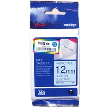 10 x Brother TZe-FA53 TZeFA53 Original 12mm Blue Text on Blue Fabric Tape - 3 meters