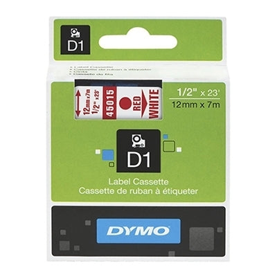 20 x Dymo SD45015 / S0720550 Original 12mm Red Text on White Label Cassette - 7 meters