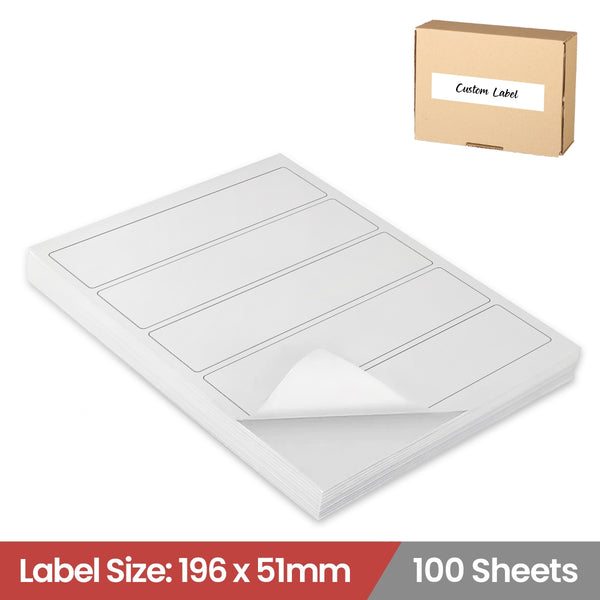 100 Sheets A4 White Self Adhesive Paper Address Mailing Laser Inkjet Sticker Labels 196 x 51mm - 5 Labels Per Sheet