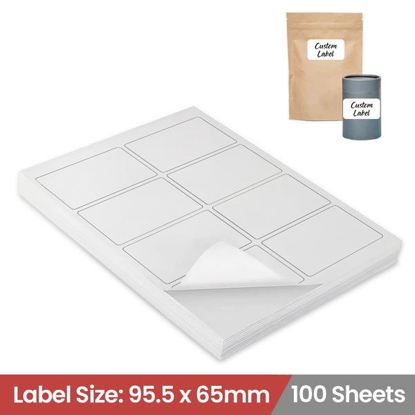 100 Sheets A4 White Self Adhesive Paper Address Mailing Laser Inkjet Sticker Labels 95.5 x 65mm - 8 Labels Per Sheet