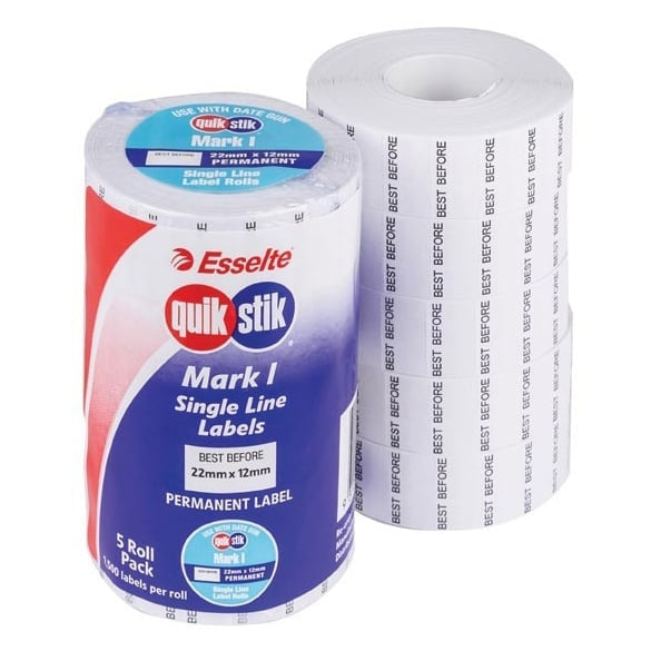 QuikStik 'BEST BEFORE' Mark 1 Date Gun Single Line Label Rolls Permanent White 48306 (Pack of 5 Rolls)