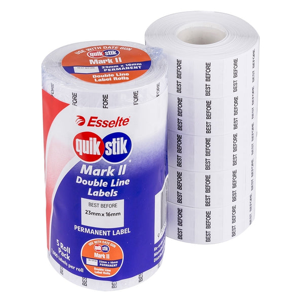 QuikStik 'BEST BEFORE' Mark II Date Gun Double Line Label Rolls Permanent White 48308 (Pack of 5 Rolls)