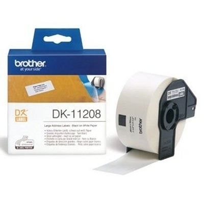 3 x Brother DK-11208 DK11208 Original Black Text on White Die-Cut Paper Label Roll 38mm x 90mm  - 400 labels per roll