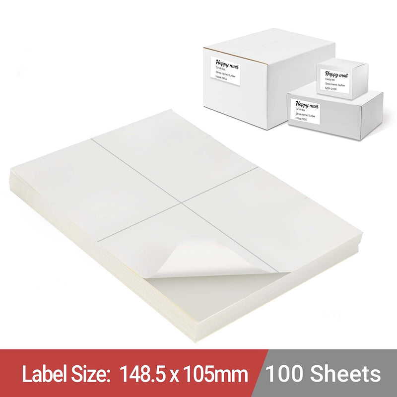 A4 White Self Adhesive Paper Address Mailing Laser Inkjet Sticker Labels 148.5 x 105mm - 4 Labels Per Sheet