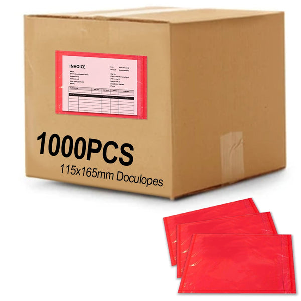 1000PCS Plain Doculopes 115mm x 165mm Sticker Pouch Document Envelope - Red