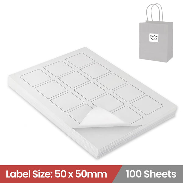 100 Sheets A4 White Self Adhesive Paper Laser Inkjet Sticker Labels 50 x 50mm Square - 15 Labels Per Sheet