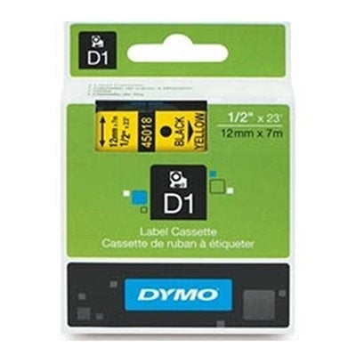 5 x Dymo SD45018 / S0720580 Original 12mm Black Text on Yellow Label Cassette - 7 meters