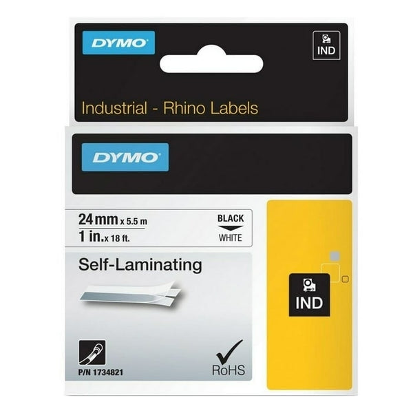 Dymo 1734821 Original 24mm Black Text on White Self-Laminating SelfLaminating Vinyl Industrial Rhino Label Cassette - 5.5 meters