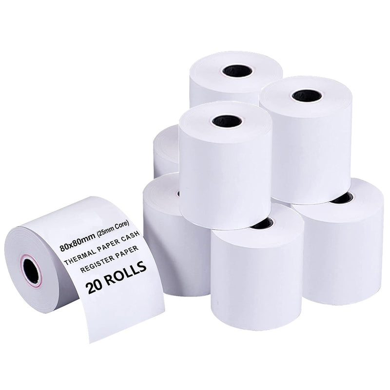 20 Rolls 80x80mm Thermal Paper Cash Register Receipt Roll (25mm Core)