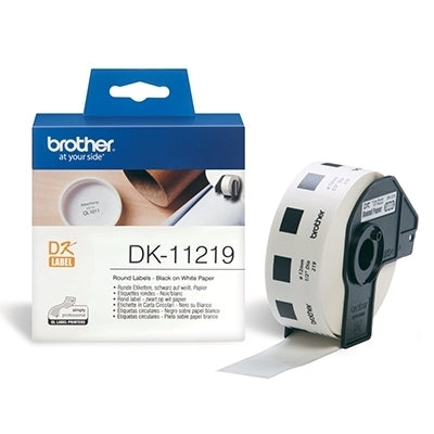 3 x Brother DK-11219 DK11219 Original Black Text on White 12mm Diameter Die-Cut Round Paper Label Roll - 1200 labels per roll