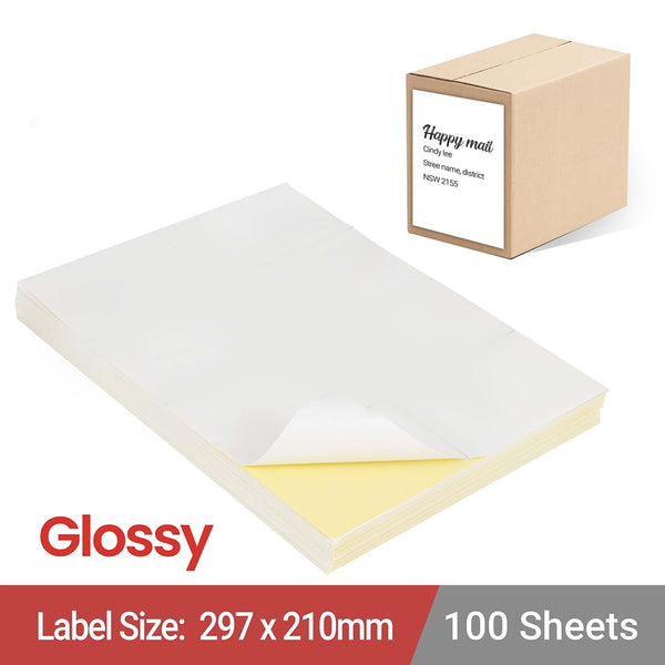 A4 White Self Adhesive Paper Laser Inkjet Sticker Label 297 x 210mm - GLOSSY