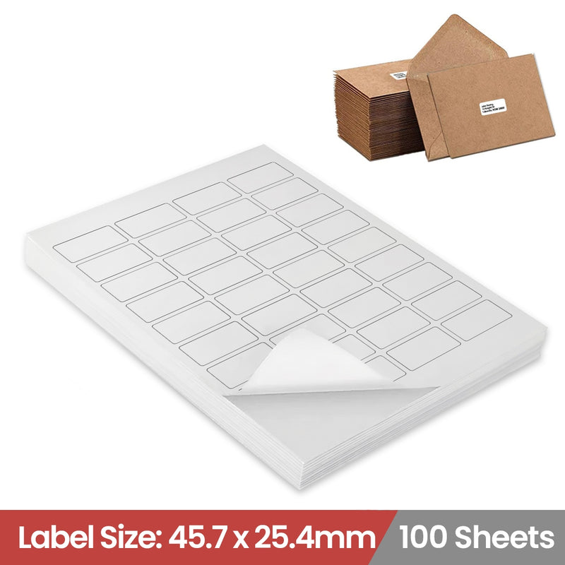 100 Sheets A4 White Self Adhesive Paper Address Mailing Laser Inkjet Sticker Labels 45.7 x 25.4mm - 36 Labels Per Sheet