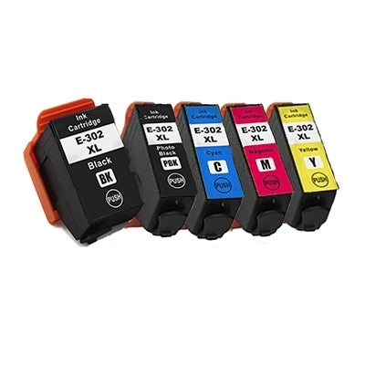 5 Pack Epson 302XL (C13T01X192,C13T01Y192-C13T01Y492) Generic High Yield Ink Combo [1BK+1PBK+1C+1M+1Y]